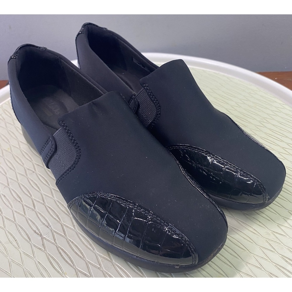 Clarks Collection Women Gael Rex Black Croc Loafer Slip On Comfort Shoes 9 Wide